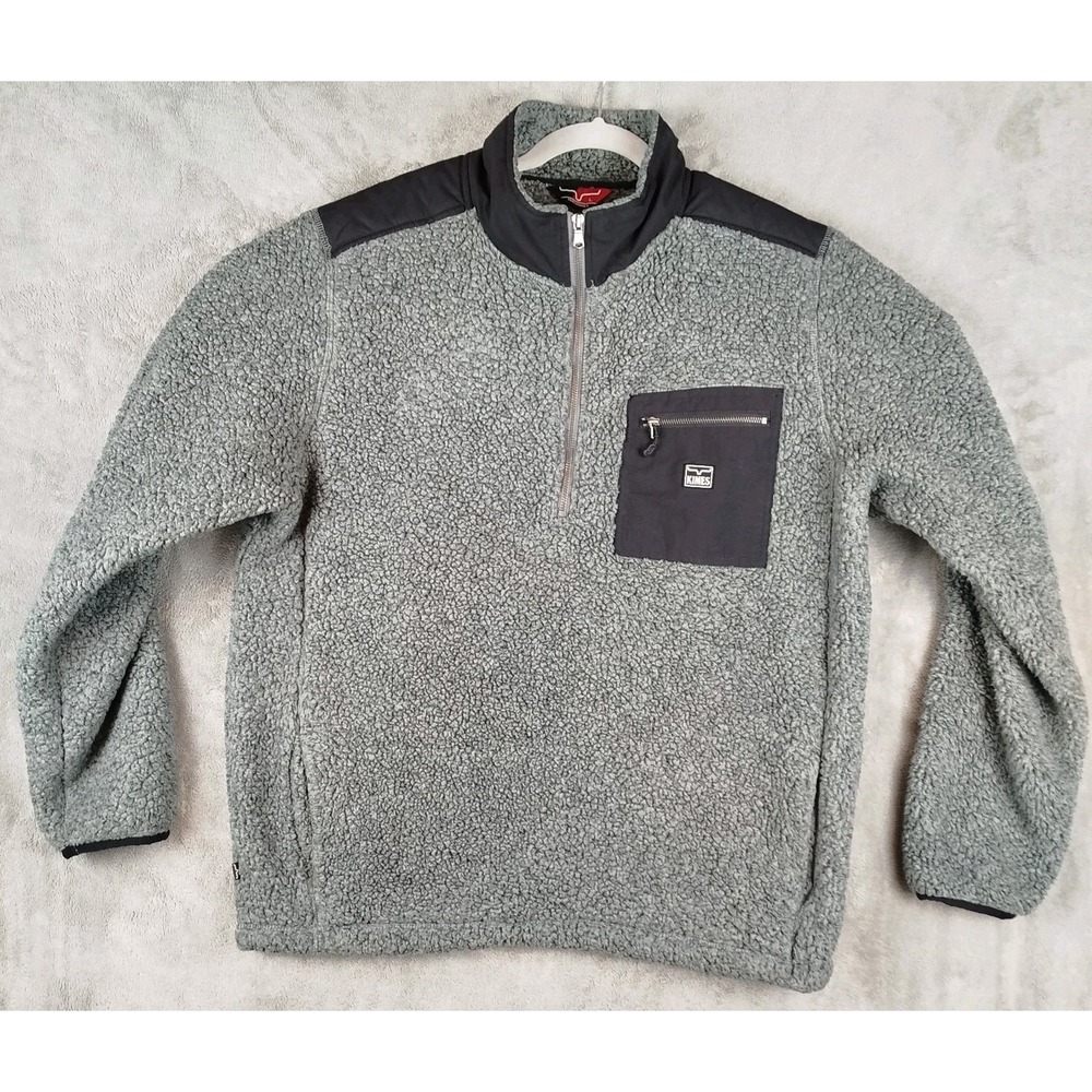 Kimes Ranch Sherpa Fleece Quarter Zip‎ Pullover Gray Sweater Mens Large Jacket